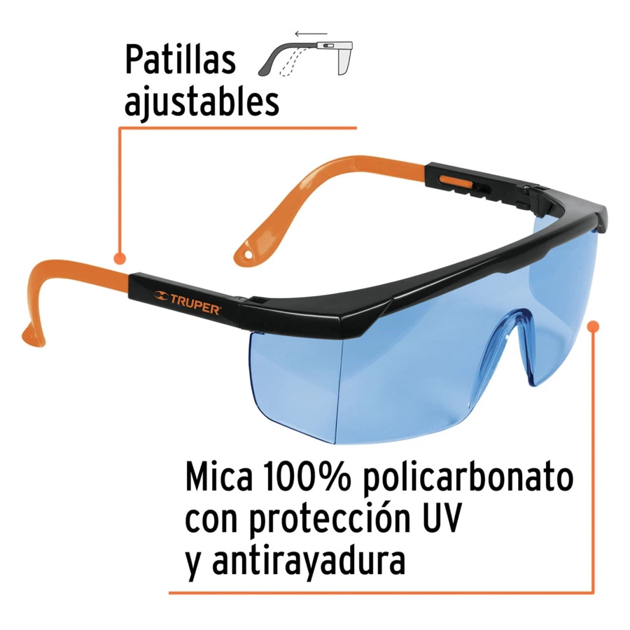 Очки защитные с регулировкой дужек Truper синие 15136
