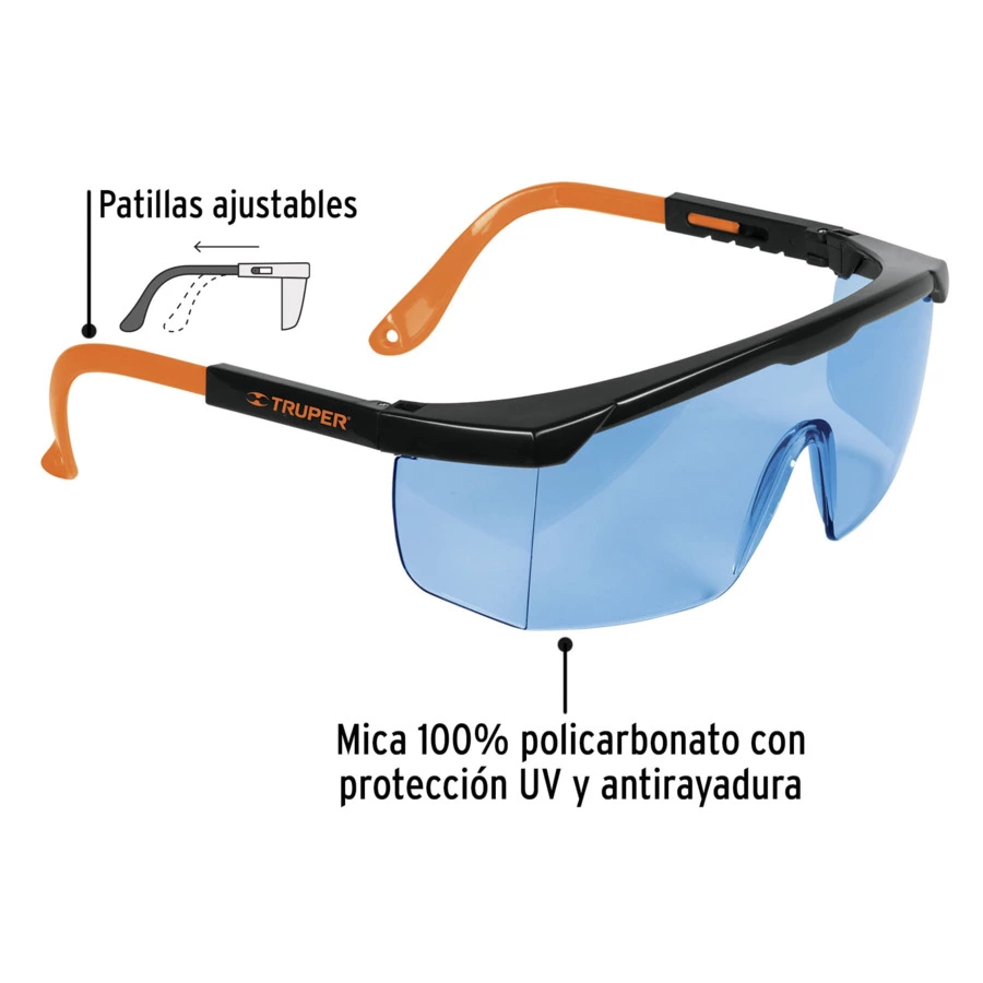 Очки защитные с регулировкой дужек Truper синие 15136