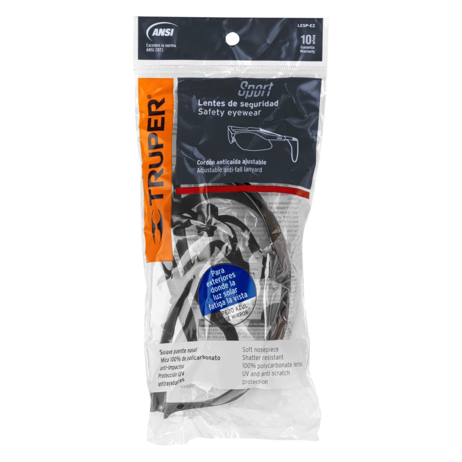 Очки защитные Truper Sport на ремне, зеркальные с синим отливом, 15184