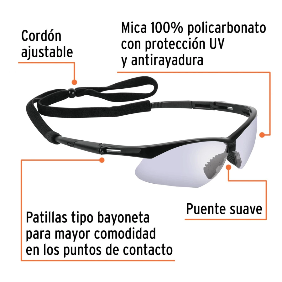 Очки защитные Truper Sport на ремне, зеркальные с синим отливом, 15184