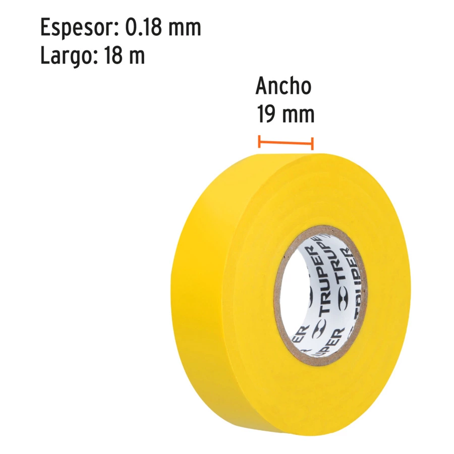 Изолента Truper 19 мм х 18 м, ПВХ с клеевым акриловым слоем, желтая, M-33А 12503