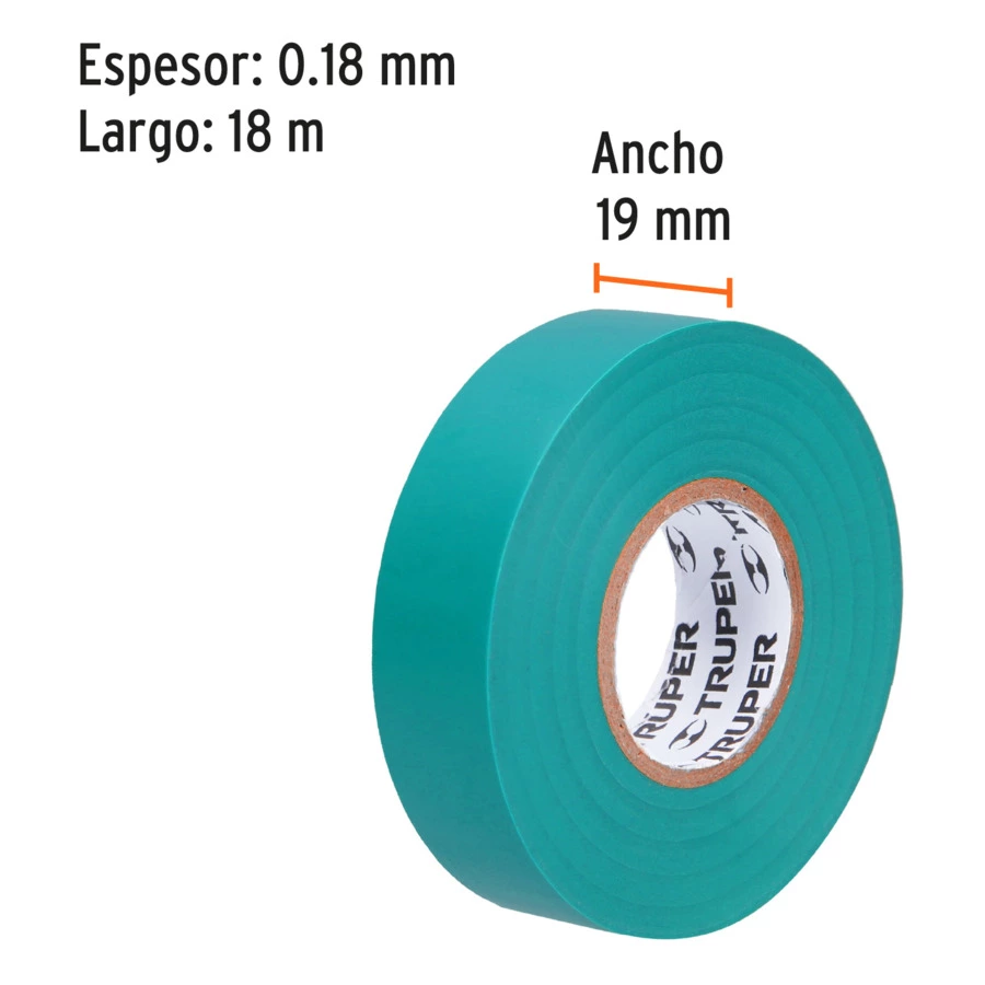 Изолента Truper 19 мм х 18 м, ПВХ с клеевым акриловым слоем, зеленая, M-33V 12502