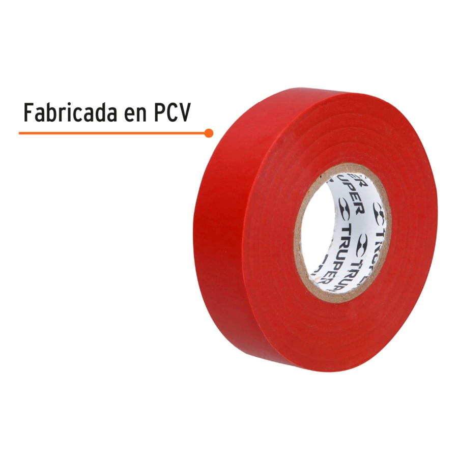 Изолента Truper 19 мм х 18 м, ПВХ с клеевым акриловым слоем, красная, M-33R 12504