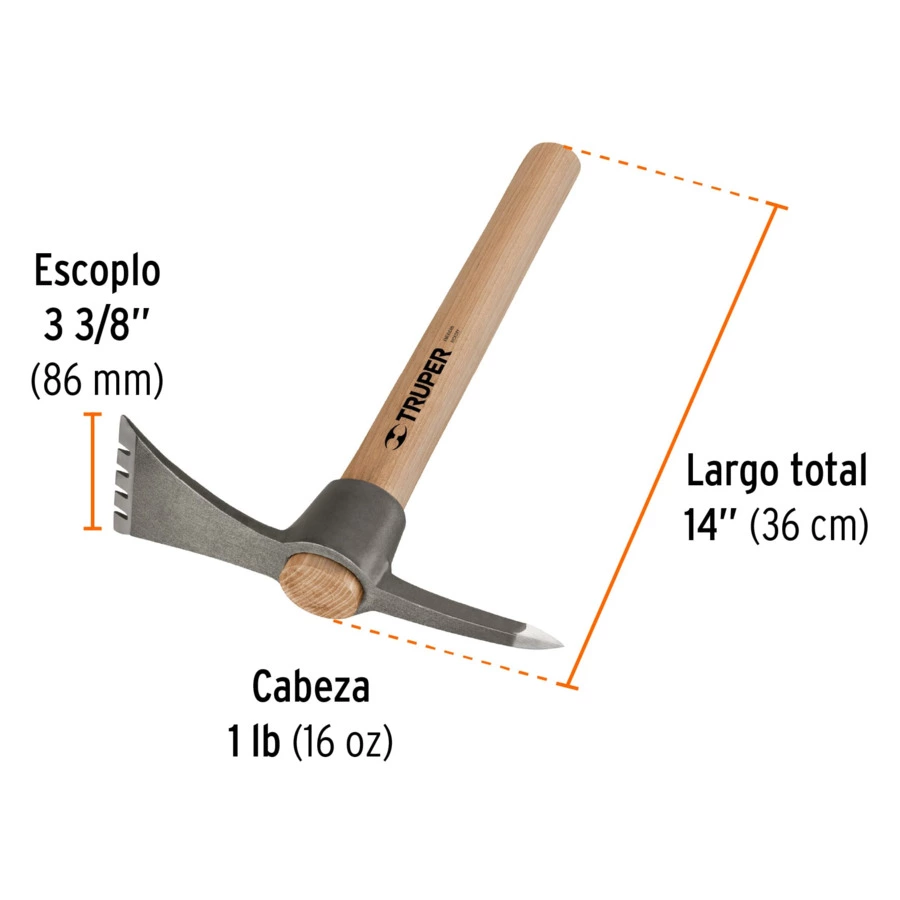 Кайло двустороннее садовое Truper 600 г, ручка 30 см, дерево, 19815