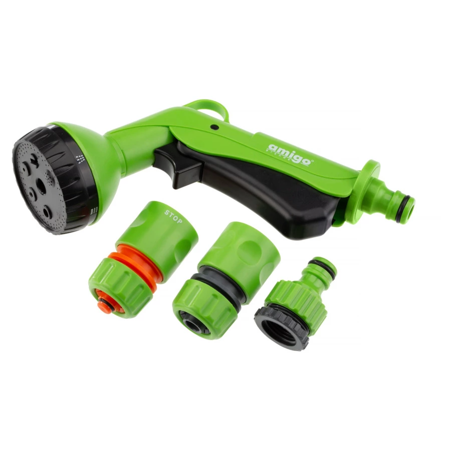 Комплект для полива для шланга 1/2" Amigo разбрызгиватель и 3 адаптера, пластик, зеленый, 79234
