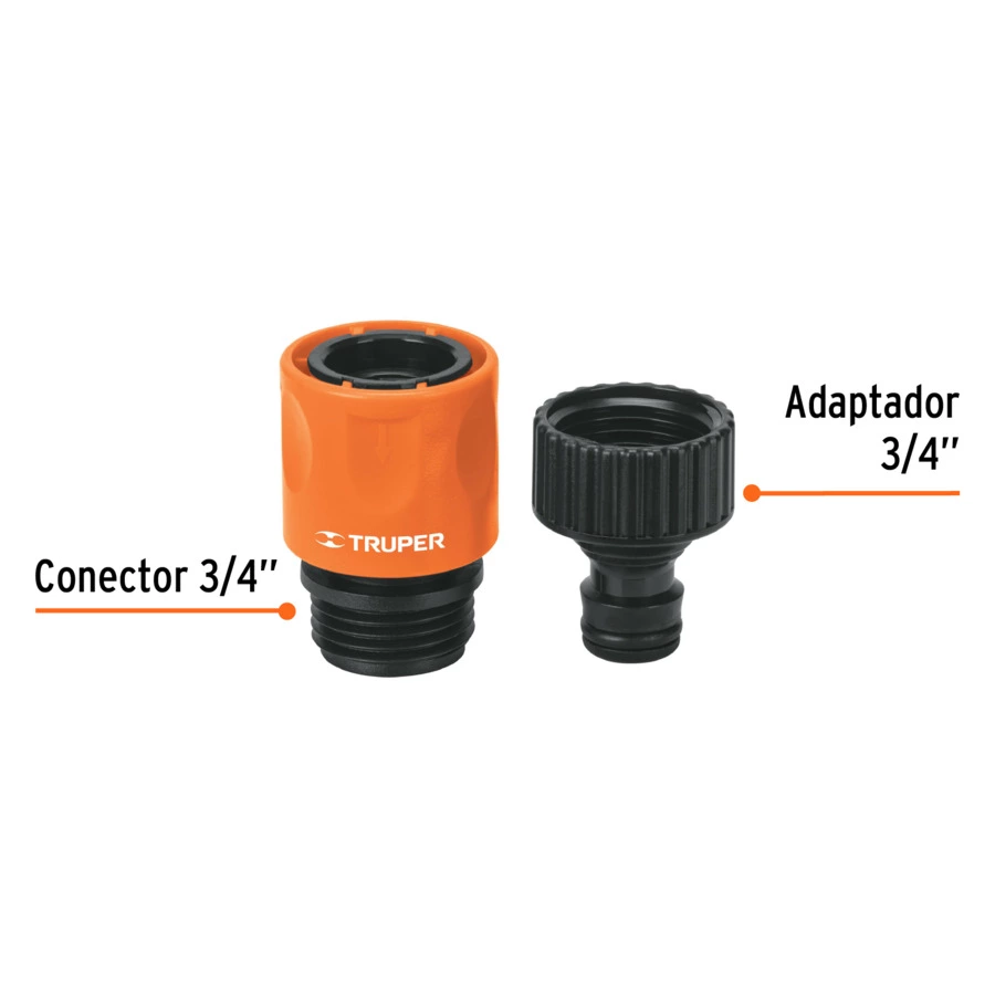 Коннектор для шланга 3/4" с адаптером Truper, ABS-пластик, оранжевый, 12724