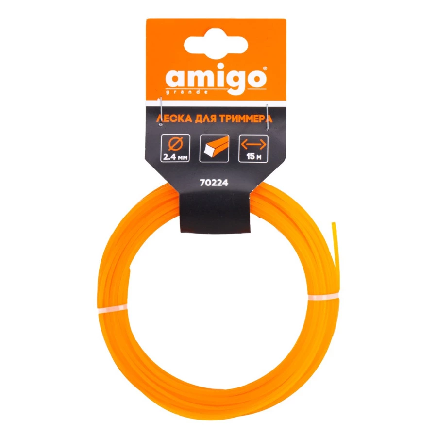 Леска для триммера Amigo Квадрат d2,4 мм, 15 м, оранжевая, 70224