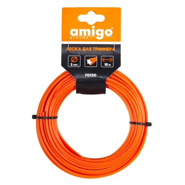 Леска для триммера Amigo Звезда d3 мм, 15 м, оранжевая, 70130