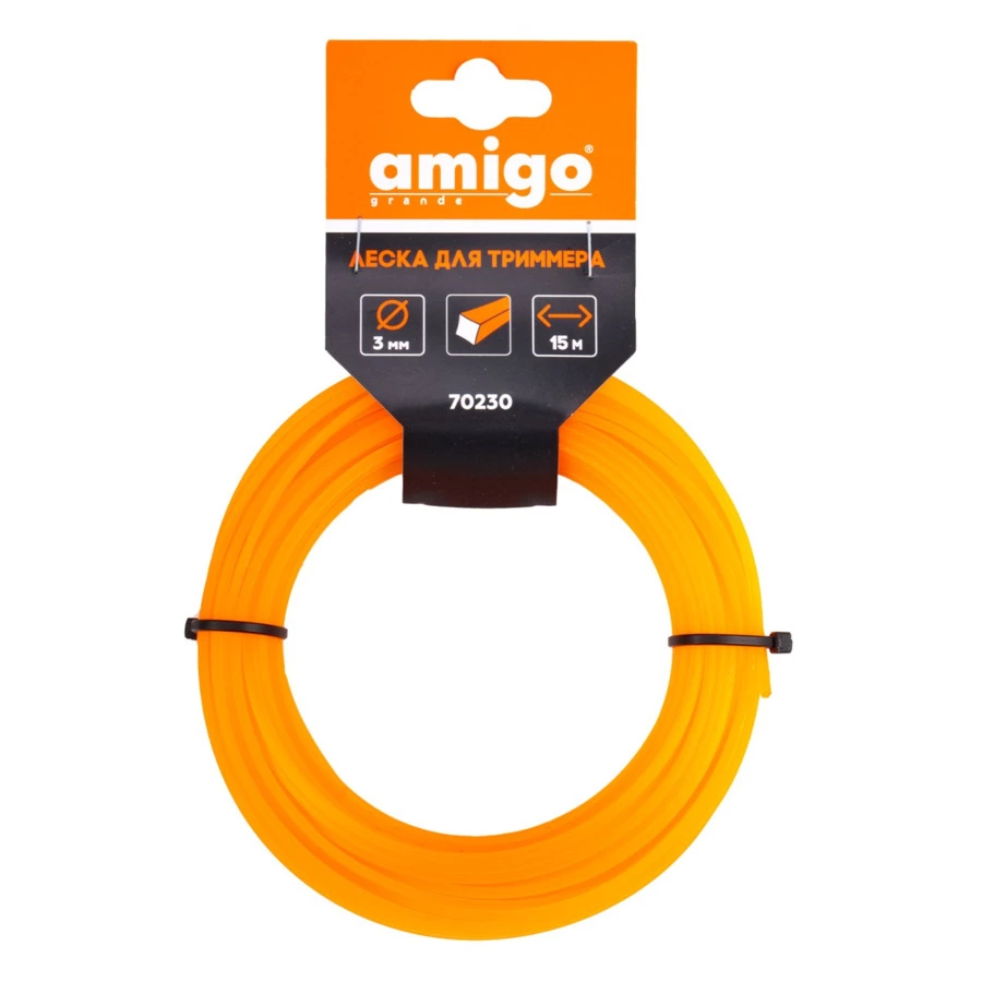 Леска для триммера Amigo Квадрат d3 мм, 15 м, оранжевая, 70230