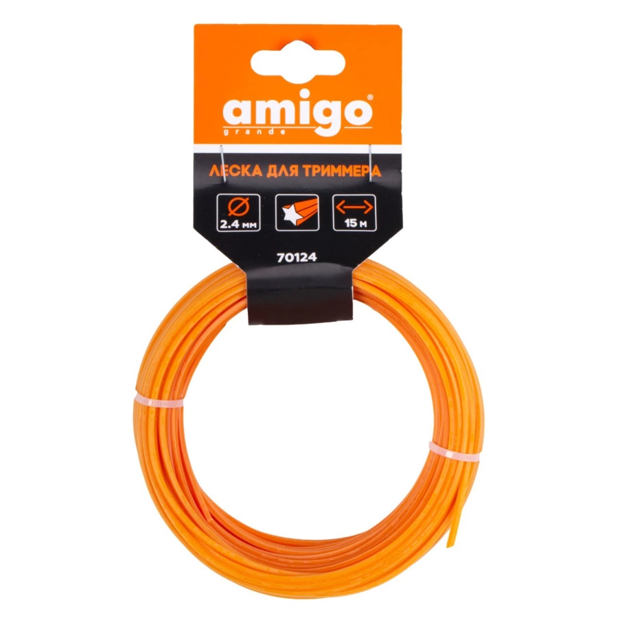 Леска для триммера Amigo Звезда d4 мм, 15 м, оранжевая, 70140