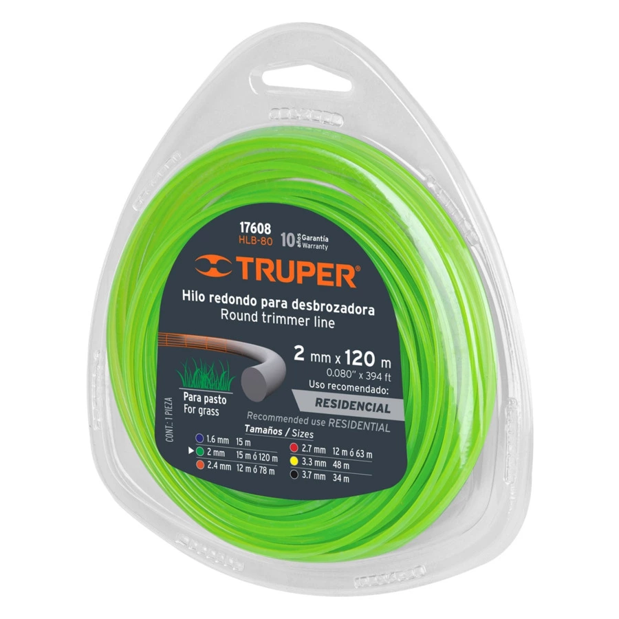 Леска для триммера Truper d2 мм, 15 м, зеленая, нейлон, 17606