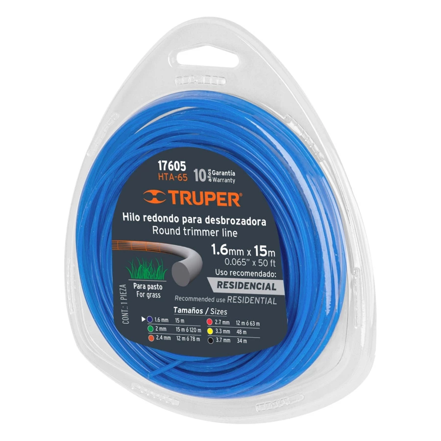 Леска для триммера Truper d1,6 мм, 15 м, синяя, нейлон, 17605