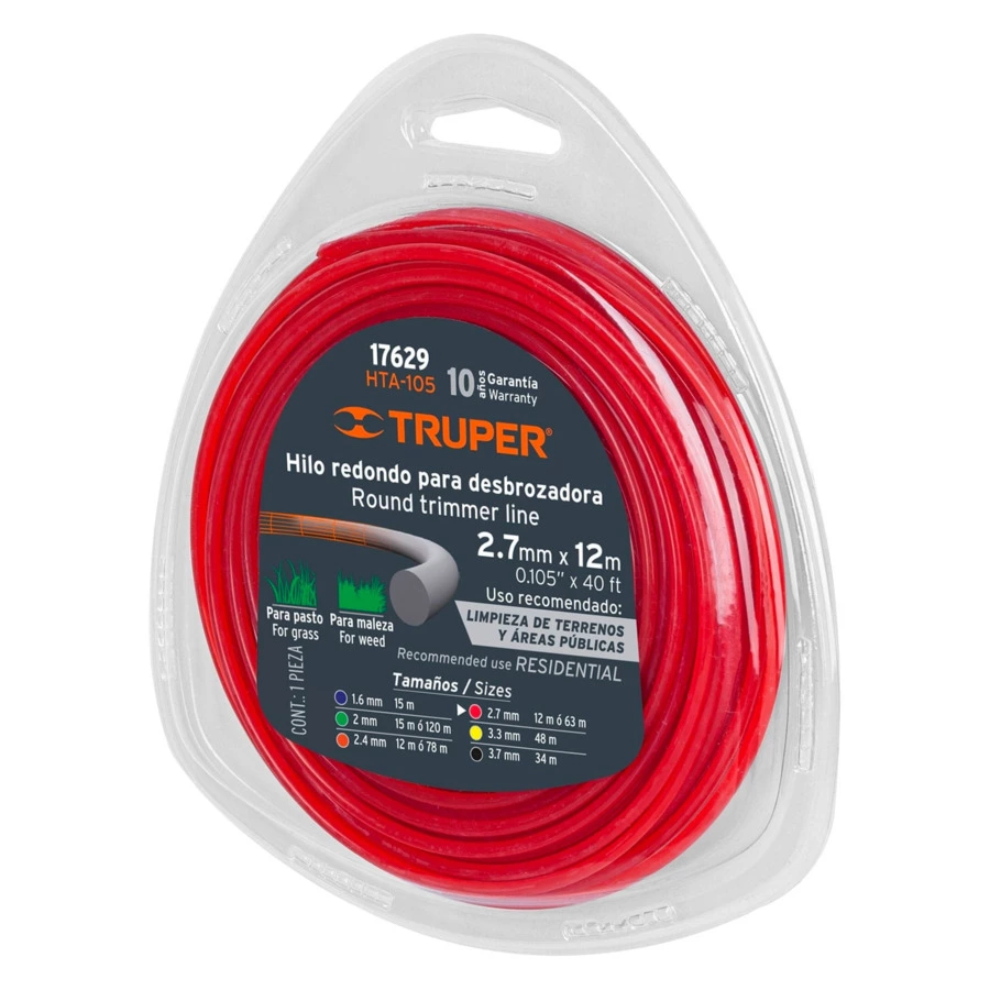 Леска для триммера Truper d2,7 мм, 15 м, красная, нейлон, 17629