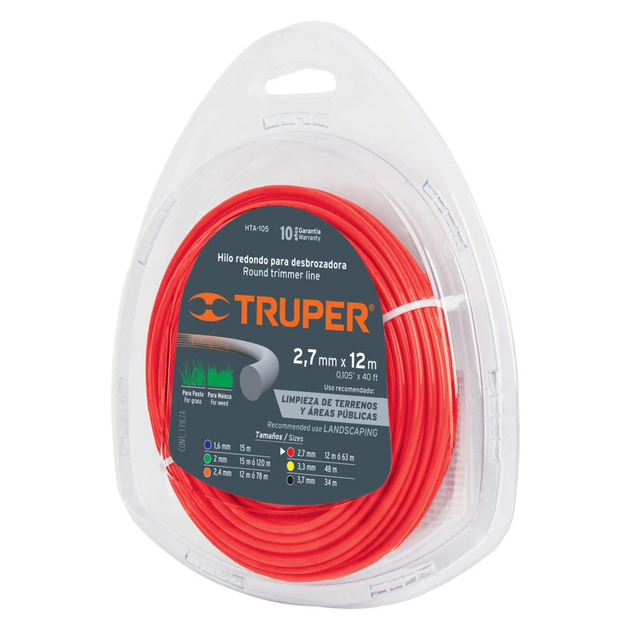 Леска для триммера Truper d2,7 мм, 15 м, красная, нейлон, 17629