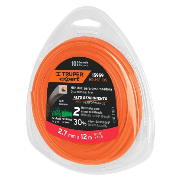 Леска для триммера Truper Expert d2,7 мм, 12 м, оранжевая, полимер, 15959