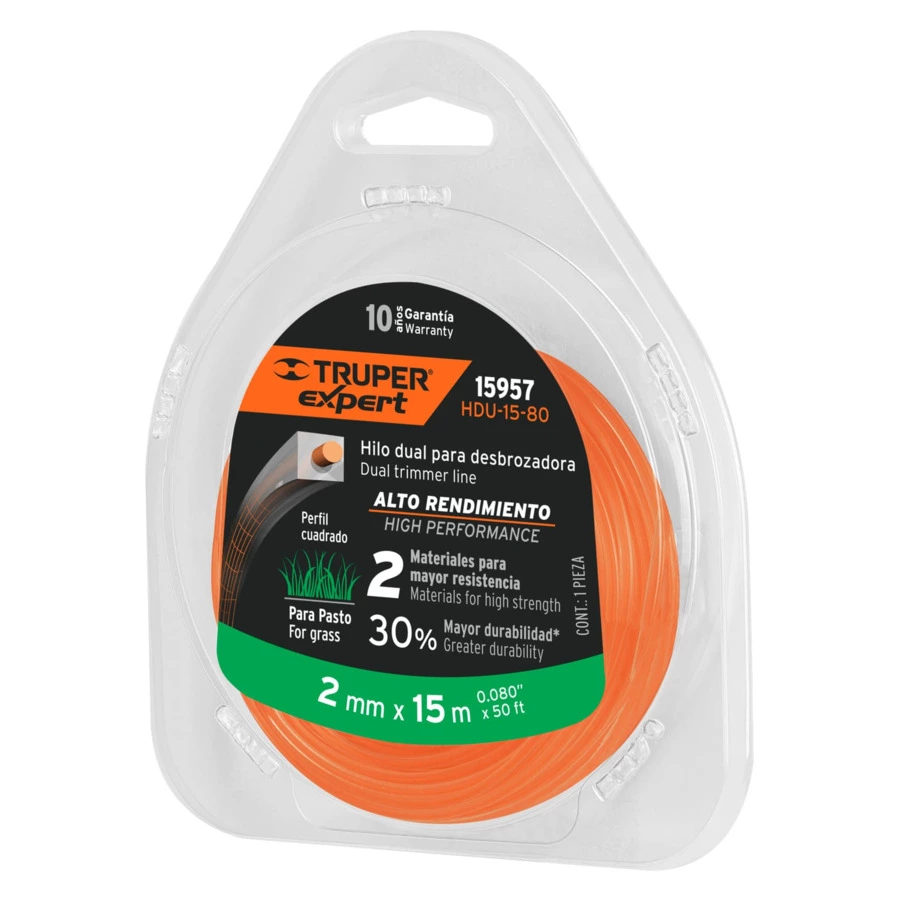 Леска для триммера Truper Expert d2 мм, 15 м, оранжевая, полимер, 15957
