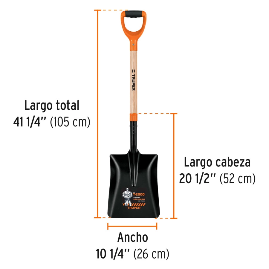 Лопата совковая Truper ковш 26х34 см, D-ручка дерево, длина 105 см, 17202