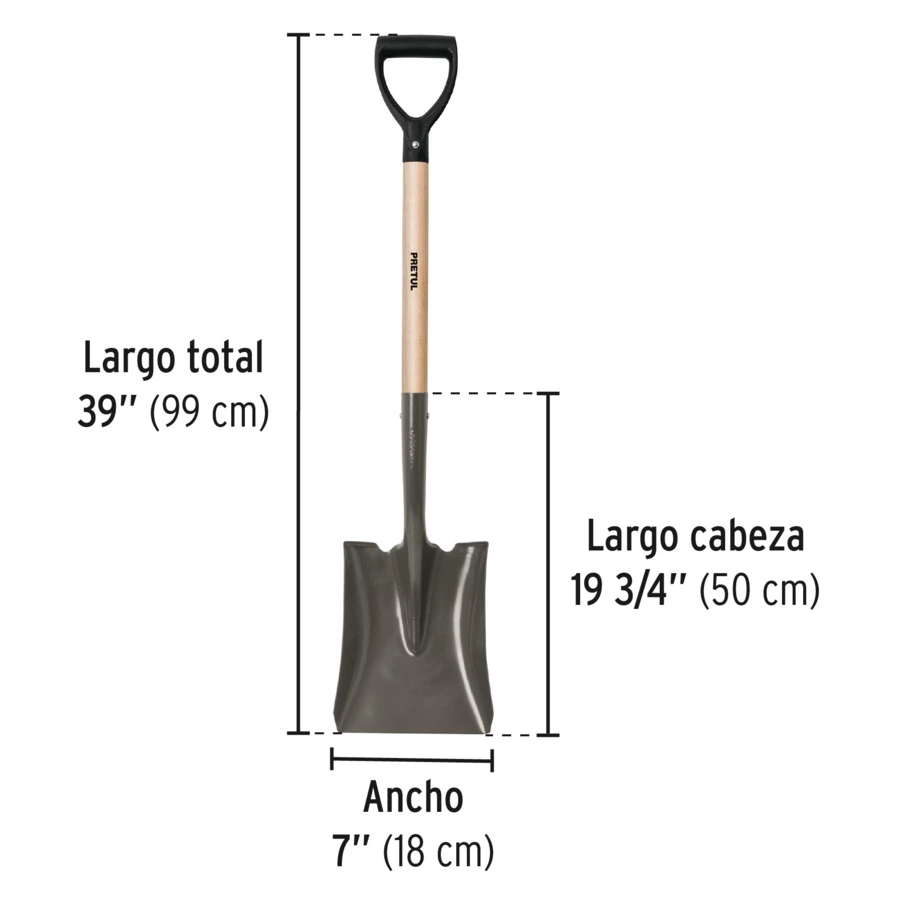 Лопата совковая Pretul ковш 23х30 см, D-ручка дерево, длина 98 см, 17176