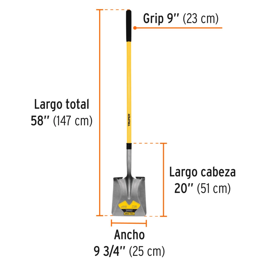 Лопата совковая Truper ковш 25х29 см, ручка фиберглас, длина 147 см, 17167