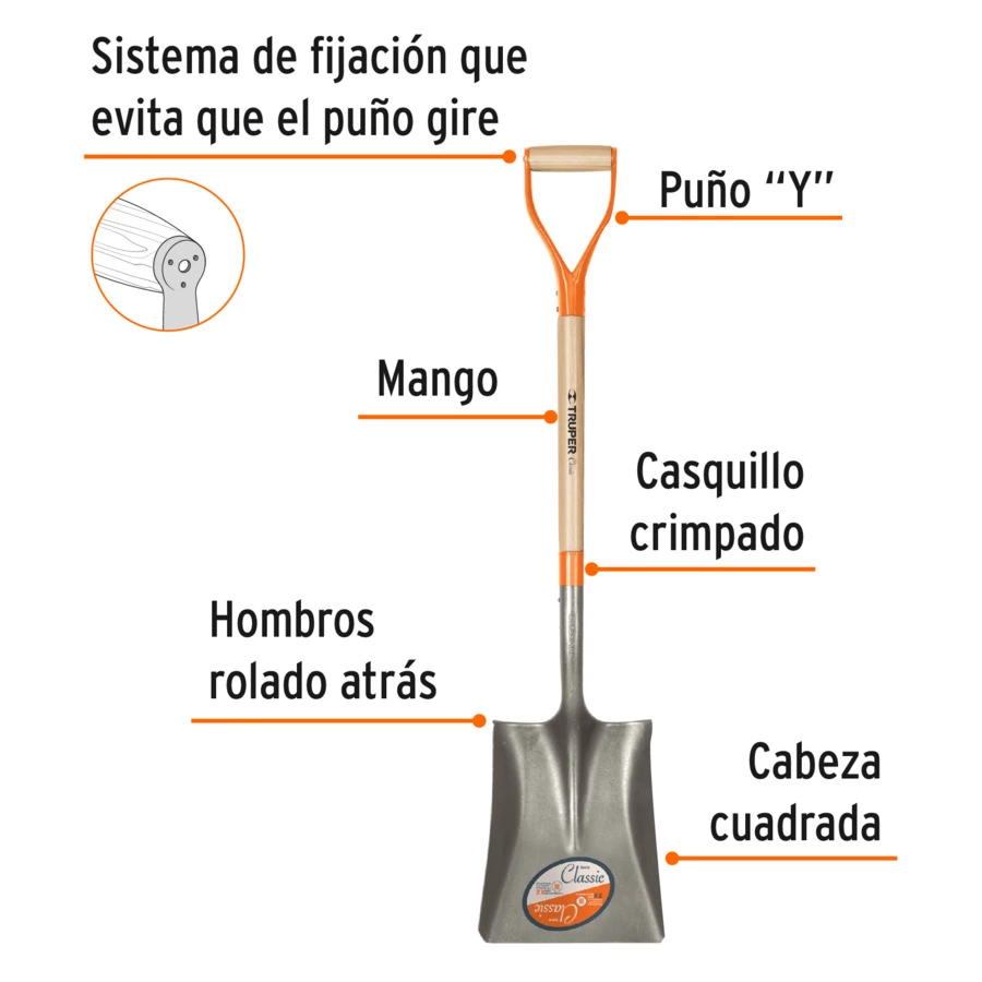Лопата совковая Truper ковш 24х29 см, D-ручка дерево, длина 105 см, 17155