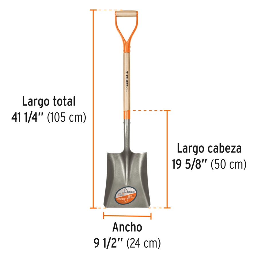 Лопата совковая Truper ковш 24х29 см, D-ручка дерево, длина 105 см, 17155