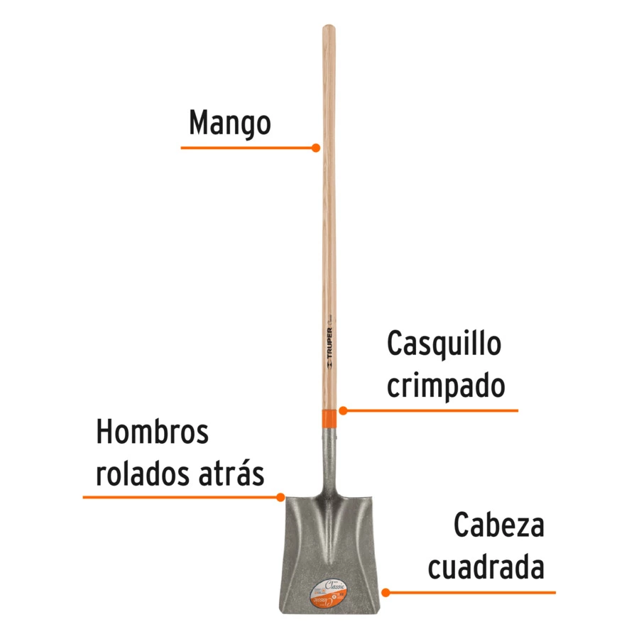 Лопата совковая Truper ковш 24х29 см, ручка дерево, длина 147 см, 17170