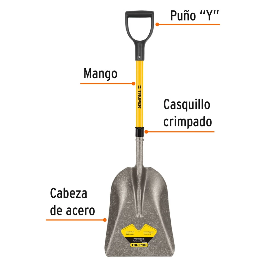 Лопата совковая угольная Truper ковш 32х51 см, D-ручка фиберглас, длина 110 см, 17153