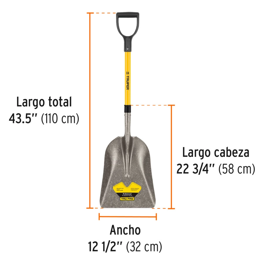 Лопата совковая угольная Truper ковш 32х51 см, D-ручка фиберглас, длина 110 см, 17153