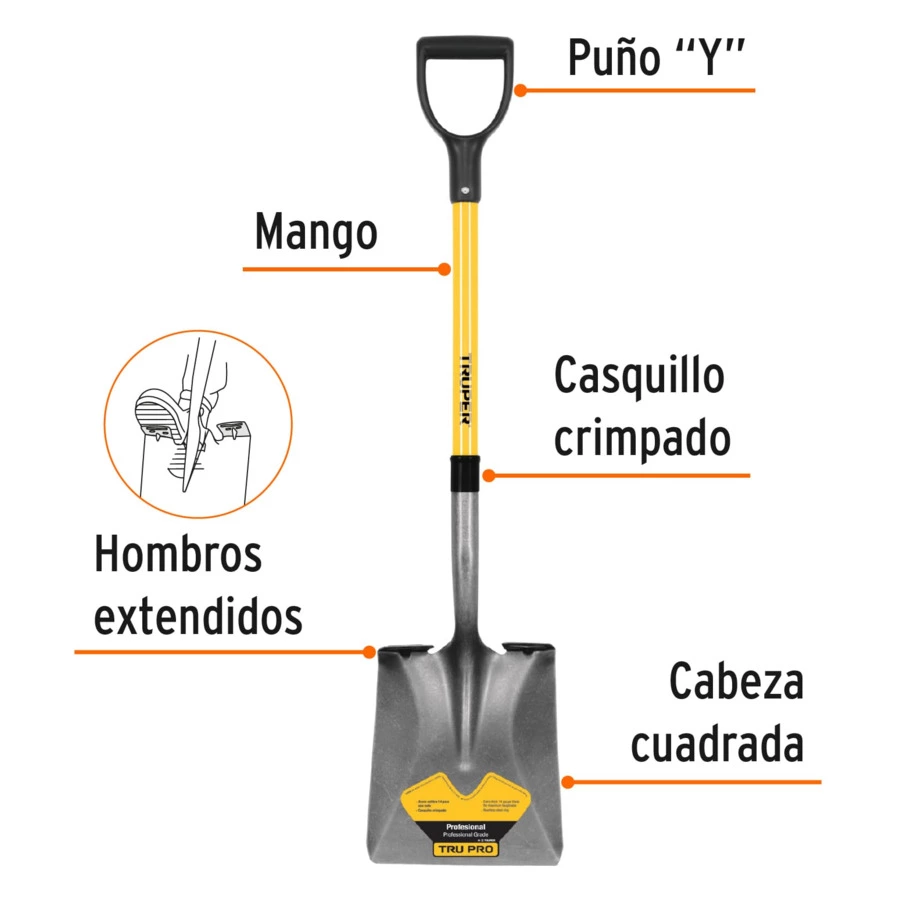Лопата совковая Truper ковш 25х29 см, D-ручка фиберглас, длина 103 см, 17151