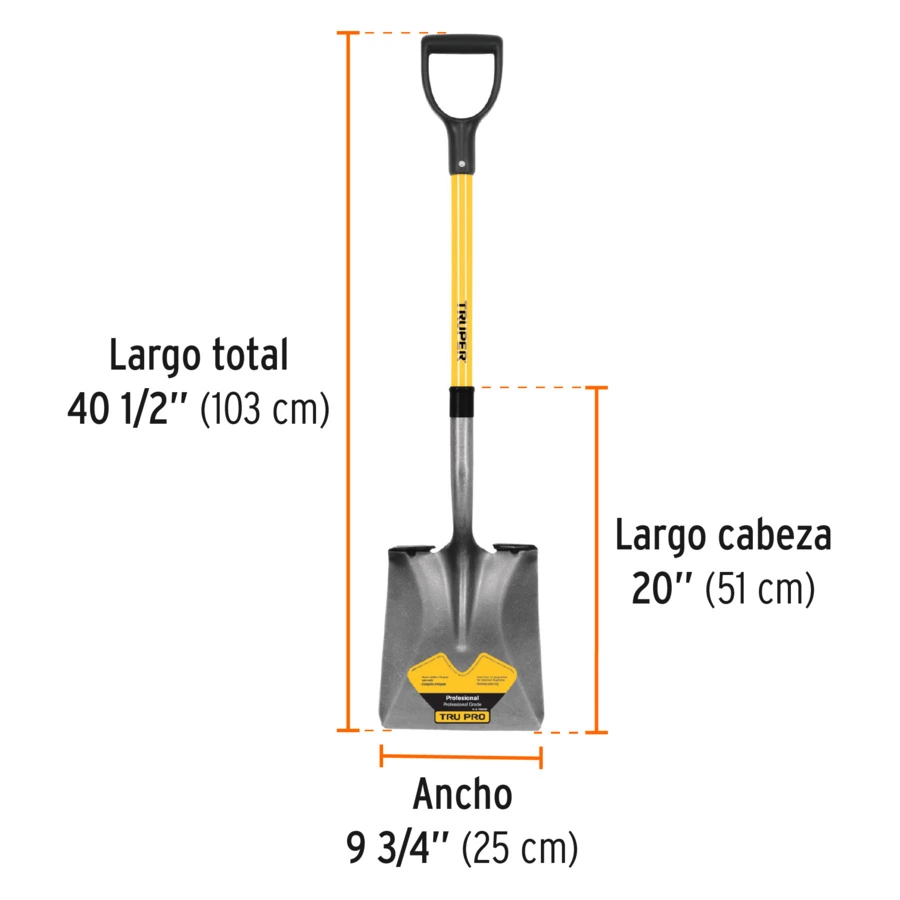 Лопата совковая Truper ковш 25х29 см, D-ручка фиберглас, длина 103 см, 17151