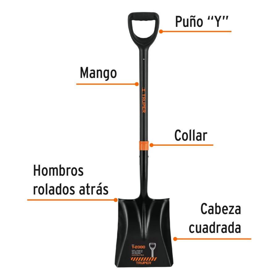Лопата совковая Truper ковш 24х31 см, D-ручка фиберглас, длина 104 см, черная, 102457