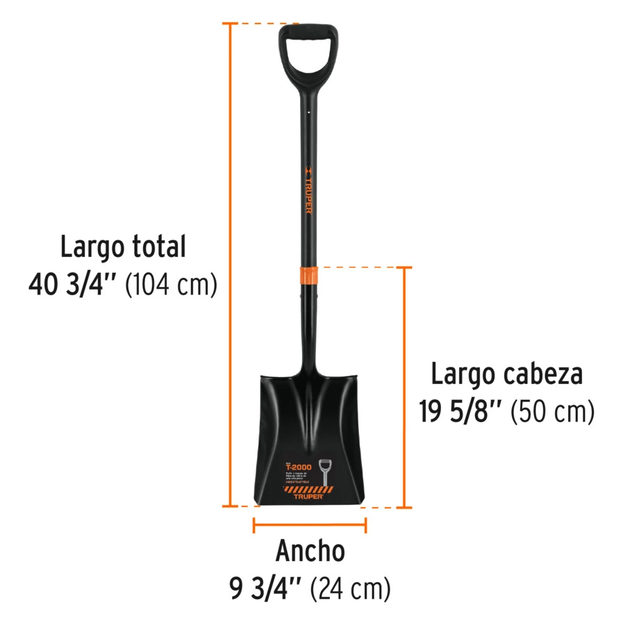 Лопата совковая Truper ковш 24х31 см, D-ручка фиберглас, длина 104 см, черная, 102457