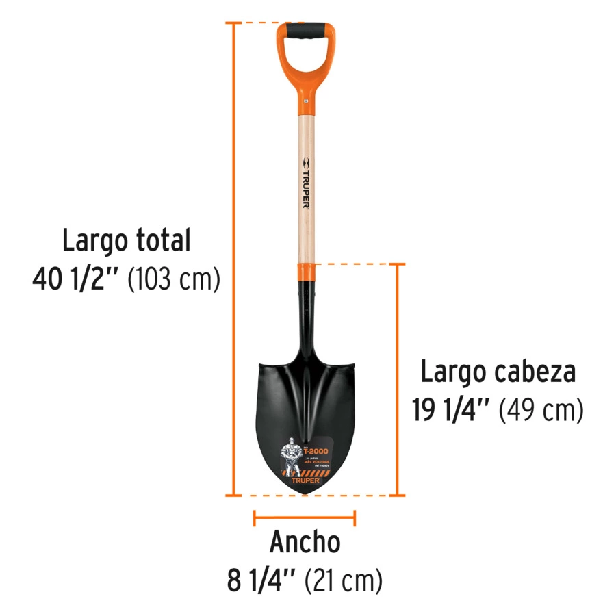 Лопата штыковая Truper ковш 21х29 см, D-ручка дерево 102 см, 11160