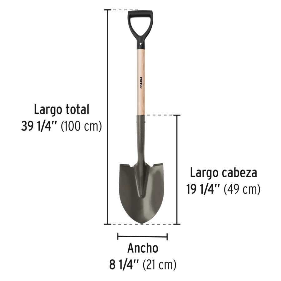 Лопата штыковая Pretul ковш 21х29 см, D-ручка дерево 100 см, 22502