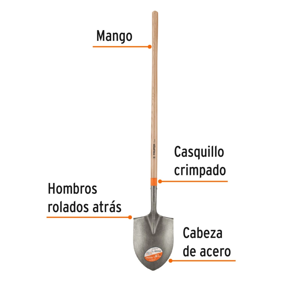 Лопата штыковая Truper ковш 23х29 см, ручка дерево 150 см, 17172