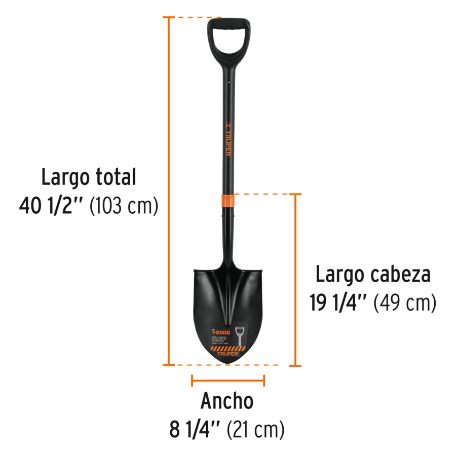 Лопата штыковая Truper ковш 21х29 см, D-ручка фиберглас 103 см, черная, 102458