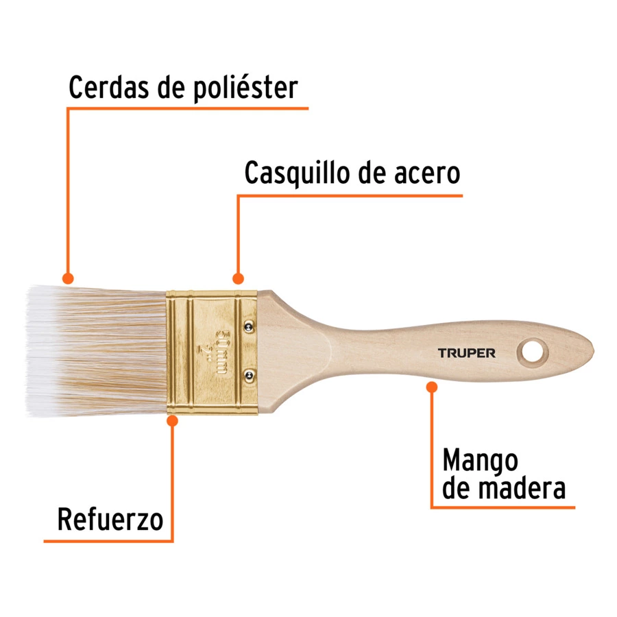 Кисть малярная Truper, щетина полиэстр, ручка дерево, 13344