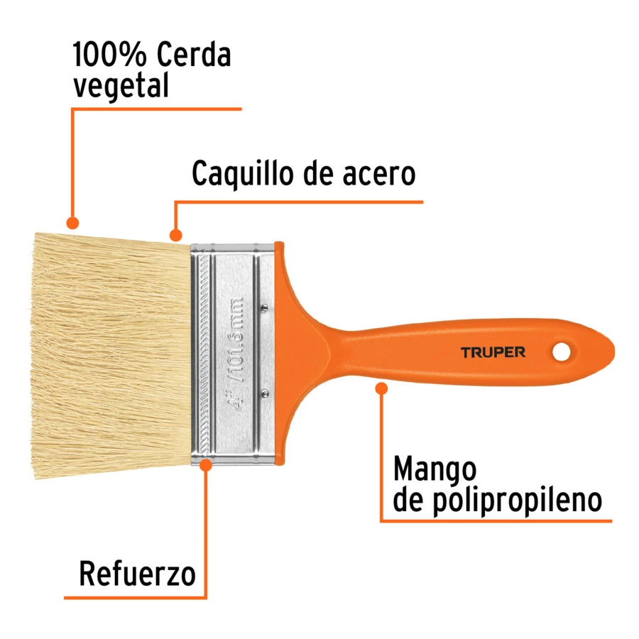 Кисть малярная Truper 7х10 см, щетина натуральная, ручка пластик, 14492