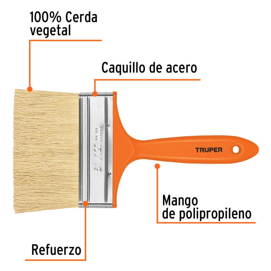 Кисть малярная Truper 7х12,5 см, щетина натуральная, ручка пластик, 14493