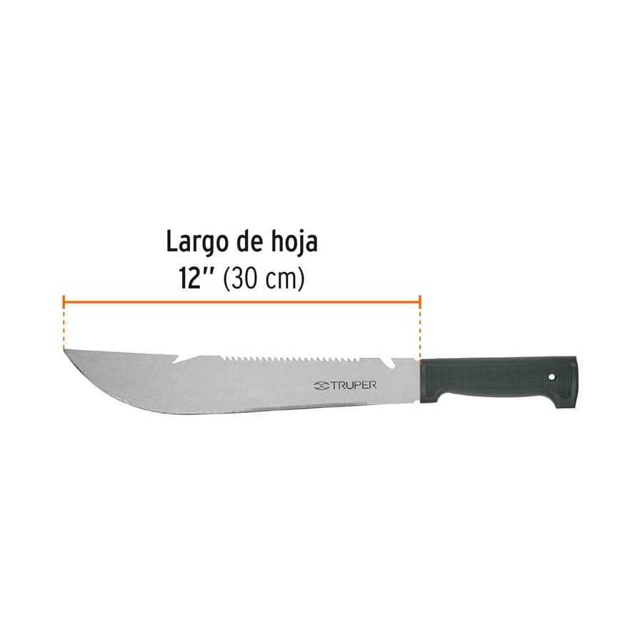 Мачете двустороннее с чехлом Truper Рэмбо 30 см, стальное лезвие и садовая пила, 15870