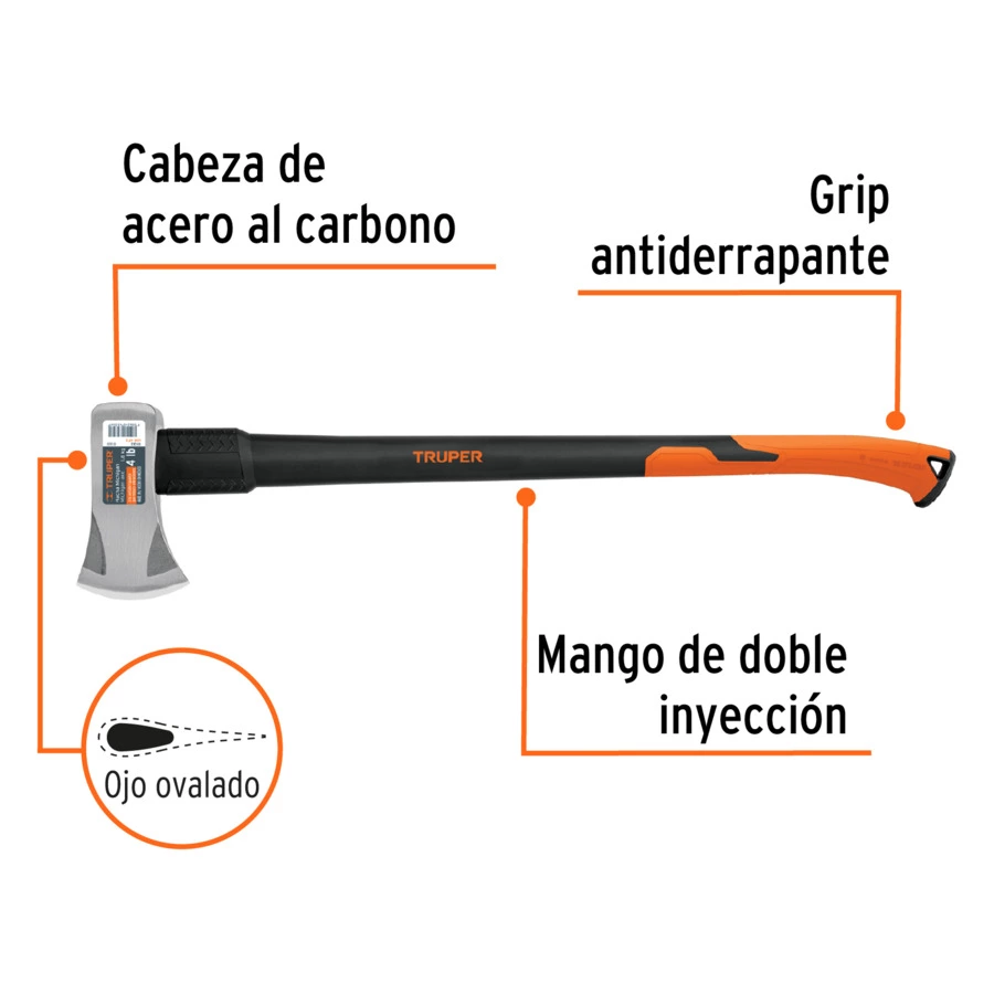 Топор мичиганский Truper 1,81 кг, ручка фибергласс, 86 см, сталь кованая, 11133