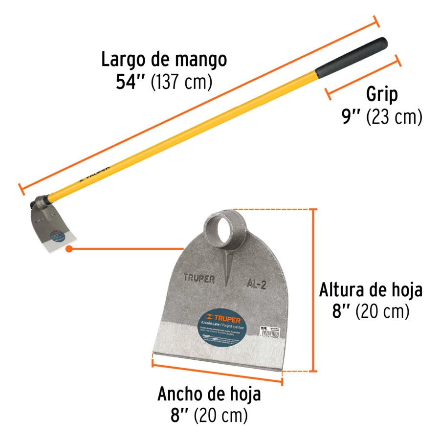 Мотыга садовая Truper, 900 г, резец 20х20 см, черенок фибергласс, 137 см, 10618