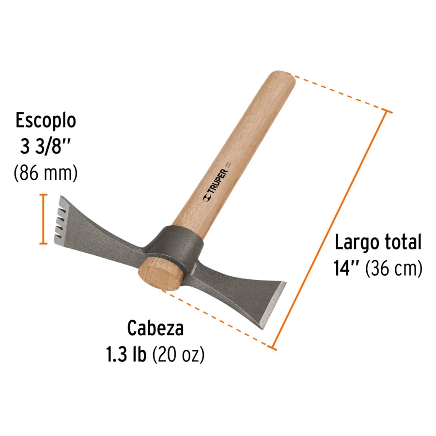 Мотыга-топор Truper 0,5 кг, ручка дерево, 30 см, сталь кованая, 19817