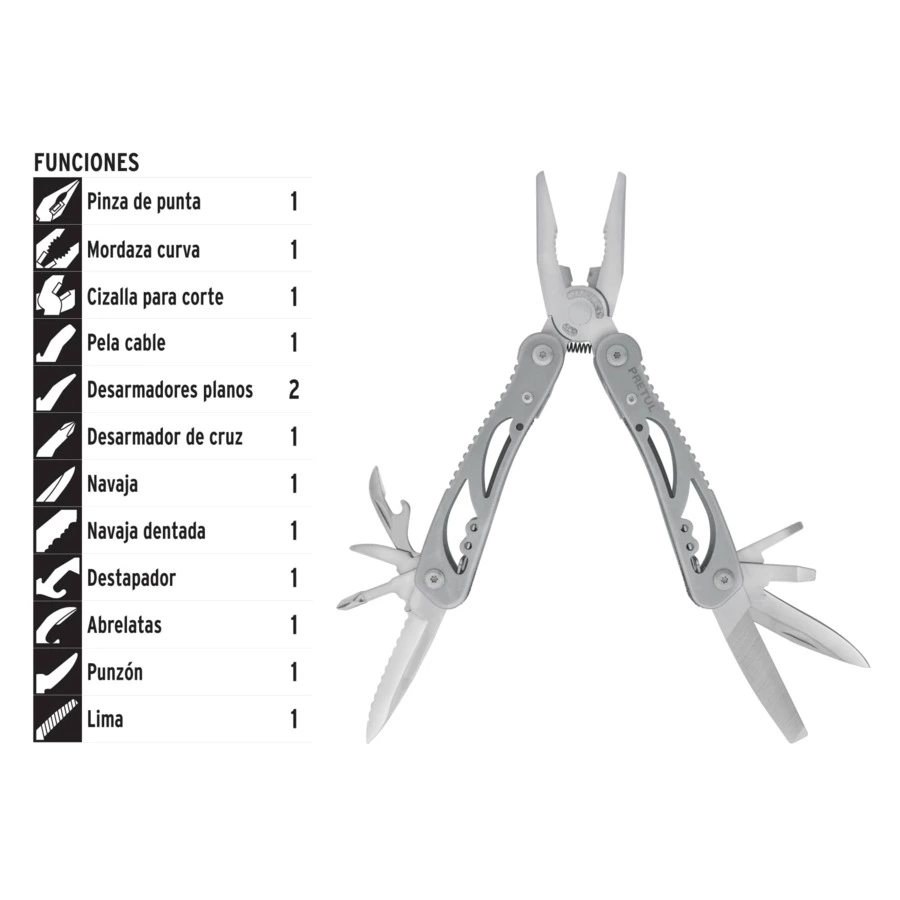 Мультиинструмент Pretul 13 функций, сталь нержавеющая, 24105
