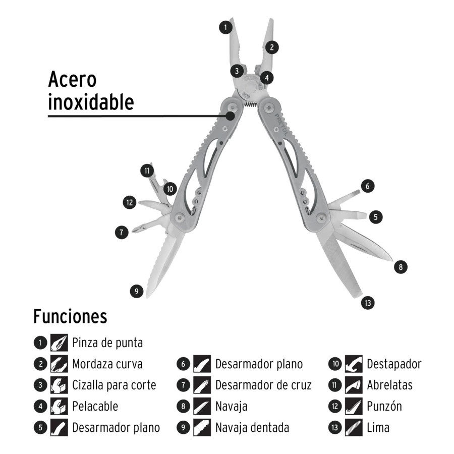 Мультиинструмент Pretul 13 функций, сталь нержавеющая, 24105