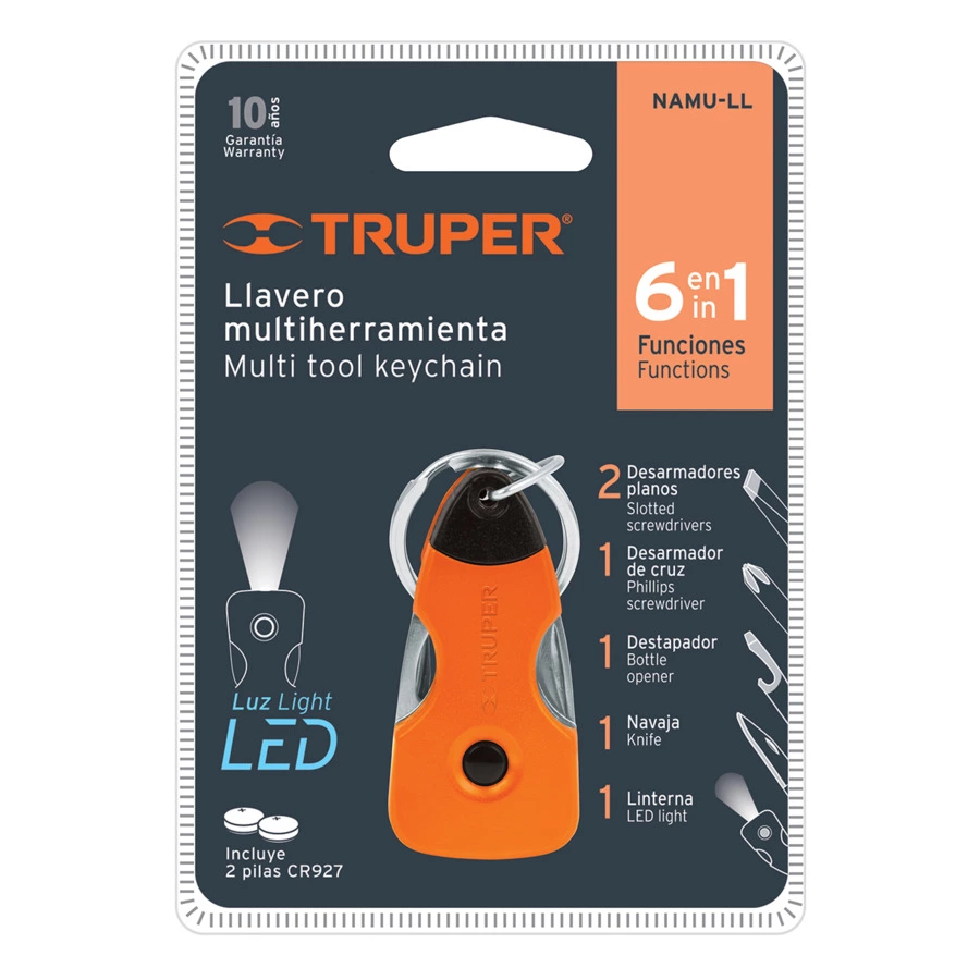Мультиинструмент мини Truper с фонариком, 69 функций, 13336