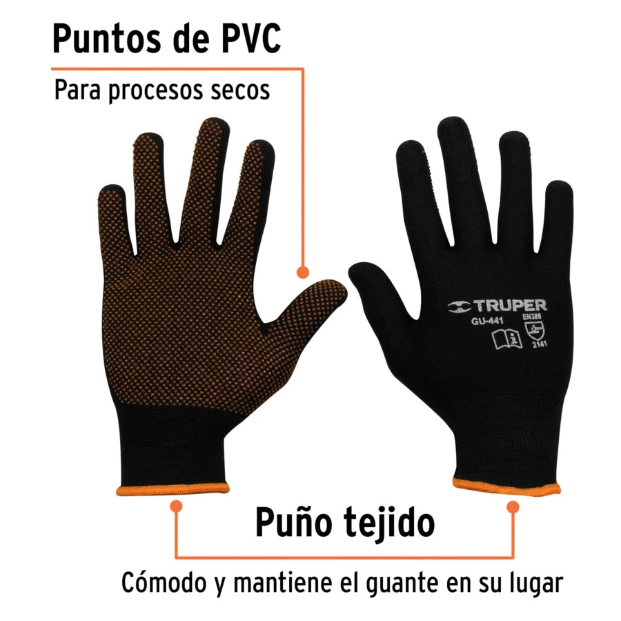 Перчатки защитные из полиэстера с покрытием ПВХ, размер S Truper 12650