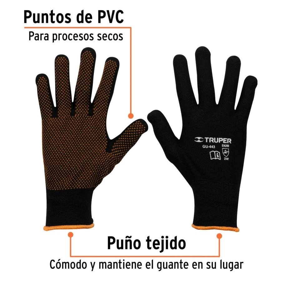 Перчатки защитные из полиэстера с покрытием ПВХ, размер L Truper 12652