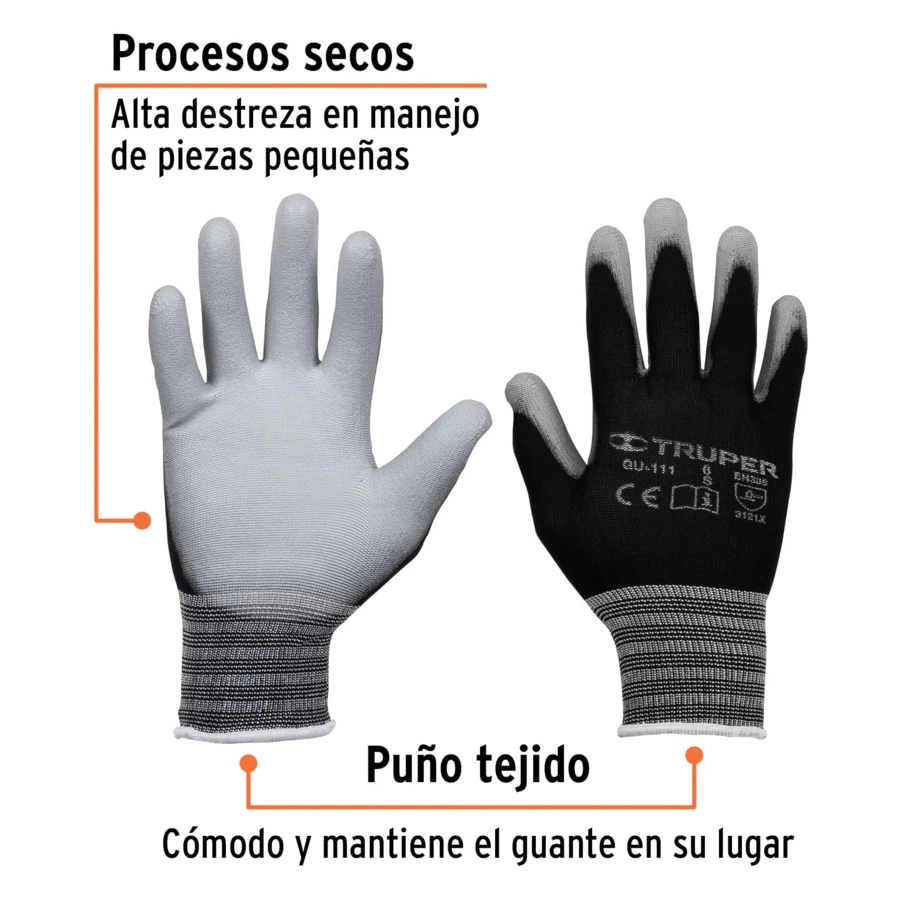 Перчатки защитные нейлоновые с полиуретановым покрытием, размер S  Truper 13290