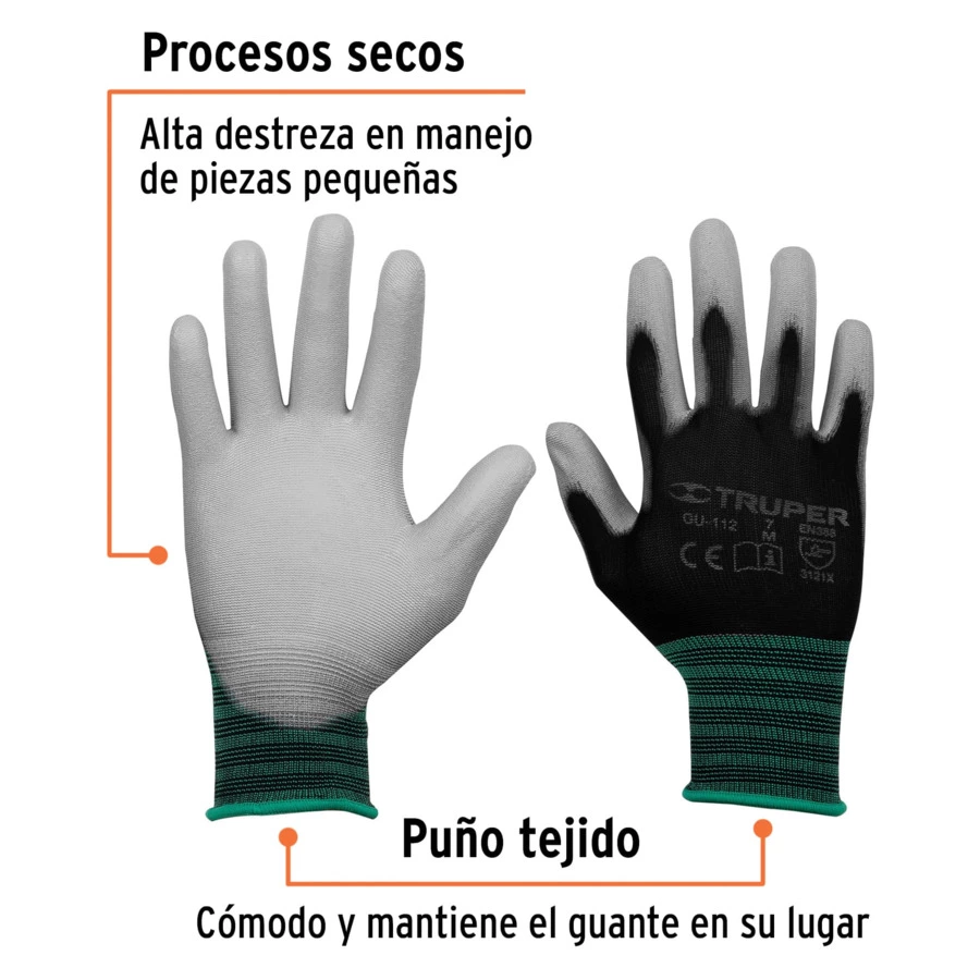 Перчатки защитные нейлоновые с полиуретановым покрытием, размер M  Truper 13291